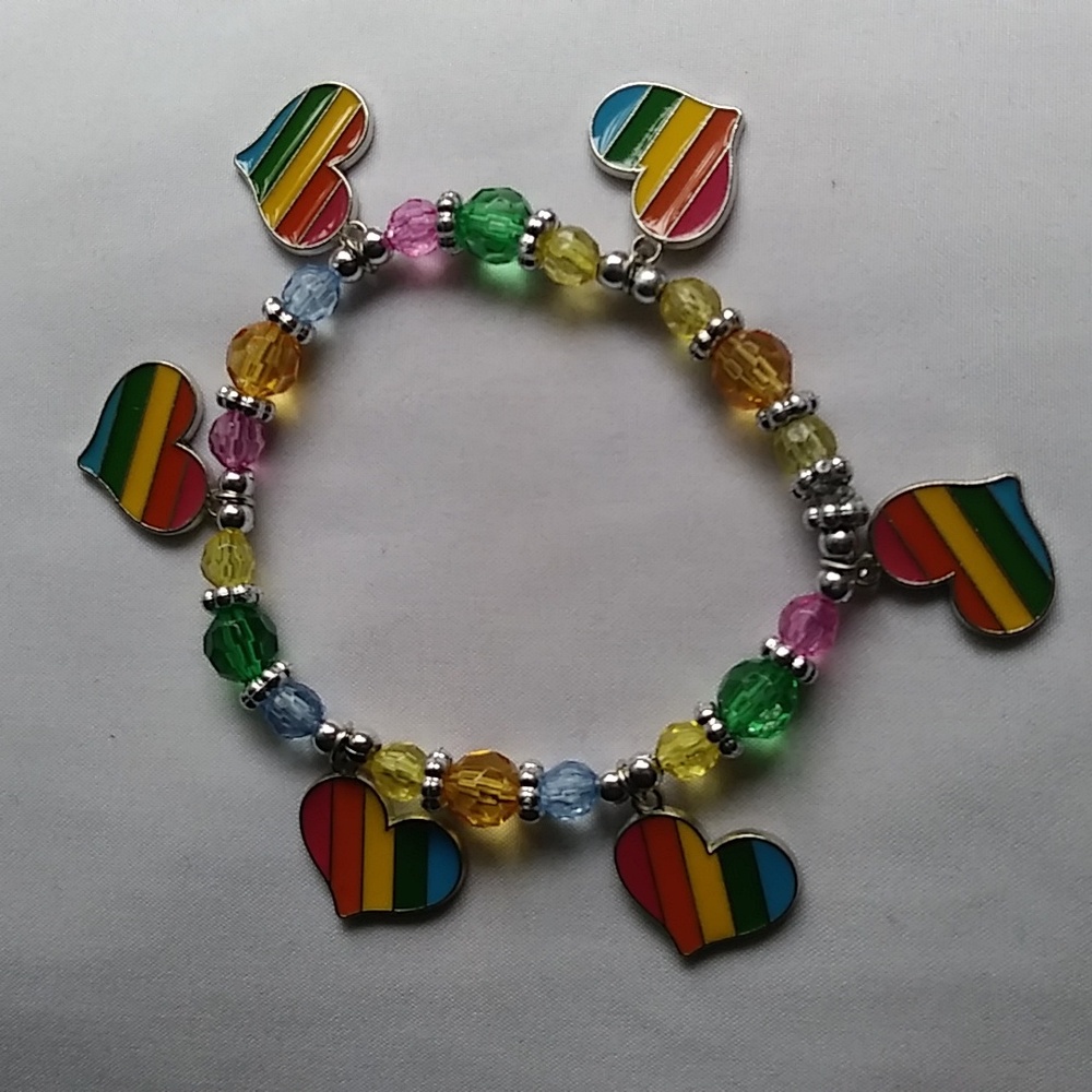 🌈 New Multicolor Heart & Bead Bracelet